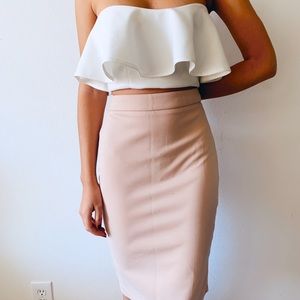 Two piece set pencil skirt and ruffled crop top
